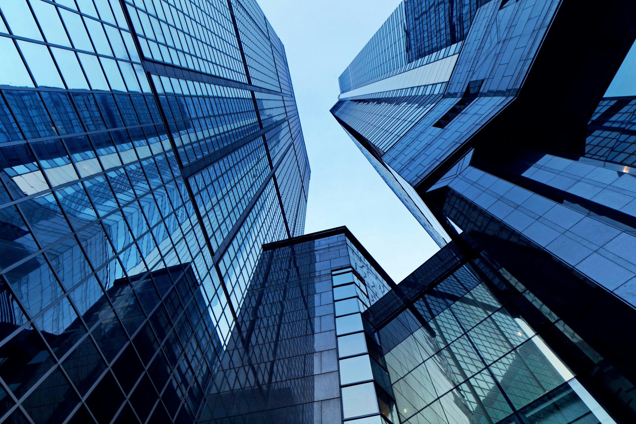Office buildings, sykscrapers with ground up view
