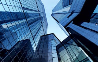 Office buildings, sykscrapers with ground up view