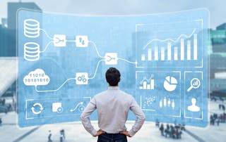Image of man in front of statistics for Business drivers for UC automation and performance management blog