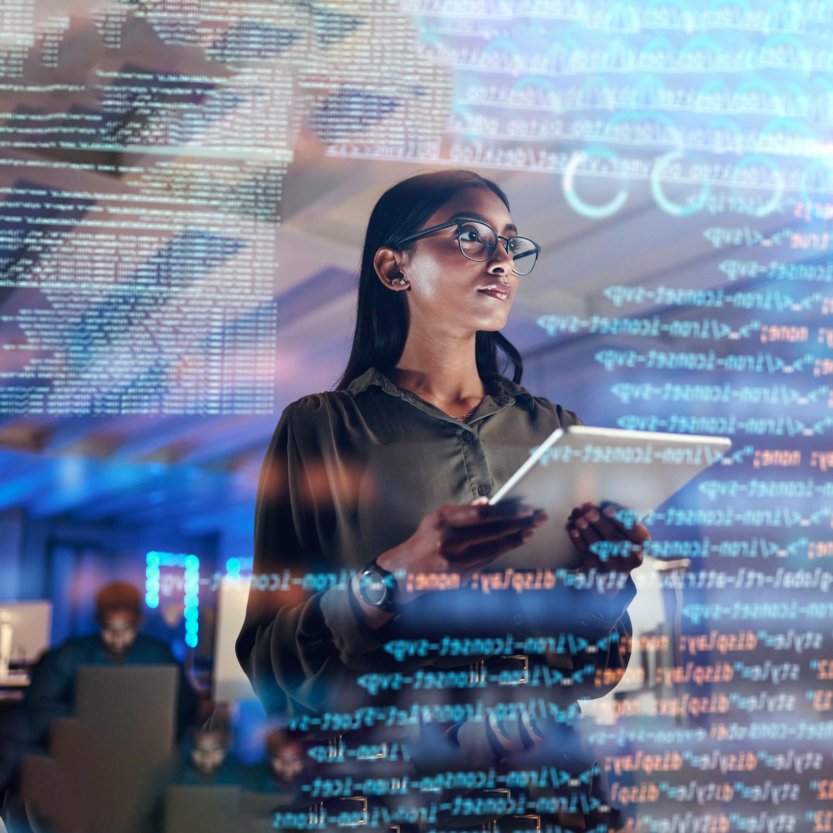 Woman looking at data - Smarter monitoring, fewer headaches: A 30% drop in UC trouble tickets blog