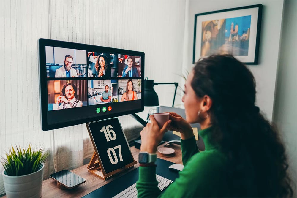 Image of hybrid worker on a video conference call