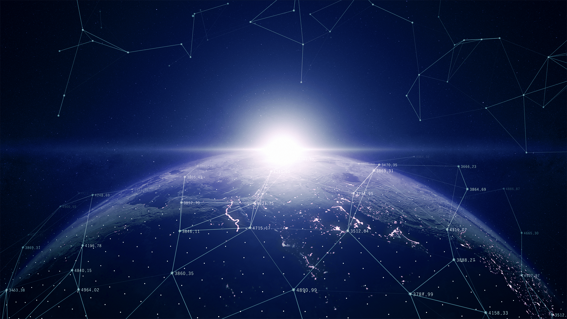 Image of top of Earth in space with bright light representing global network infrastructure